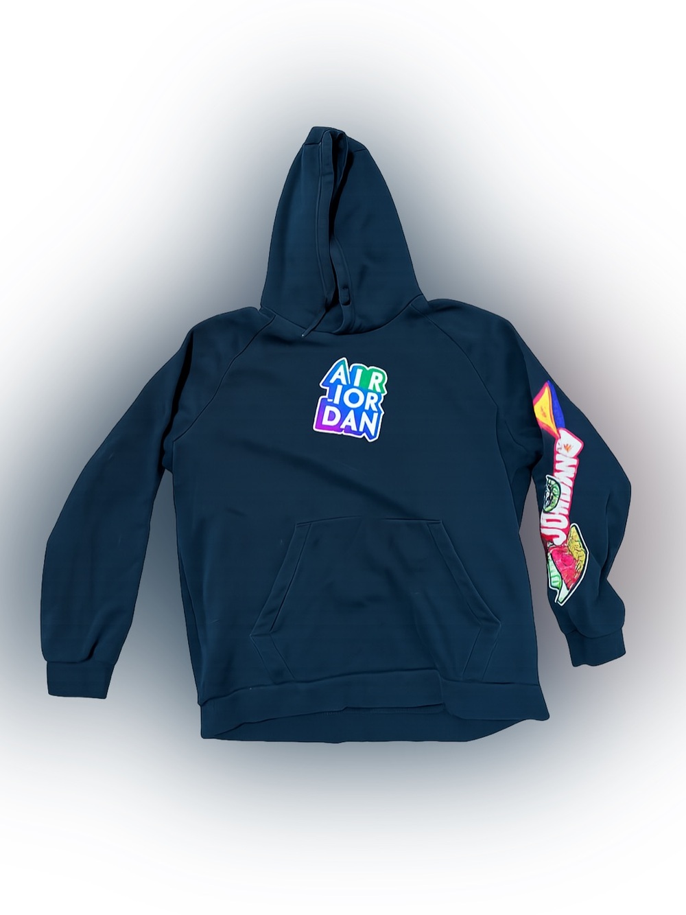 Nike Air Jordan Mens XL Black Pullover Hoodie Multicolor Graphic Sleeve